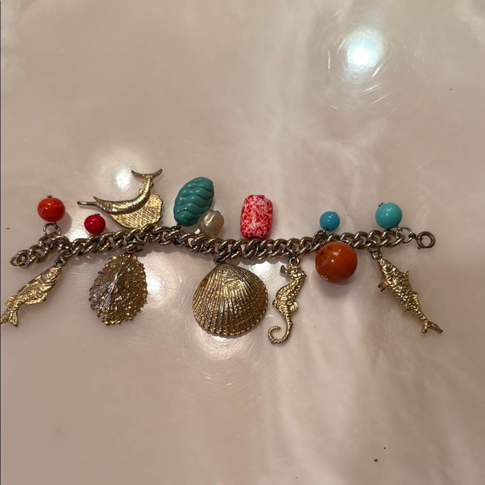 Seashell Gold Charm Bracelet with Colorful Accents